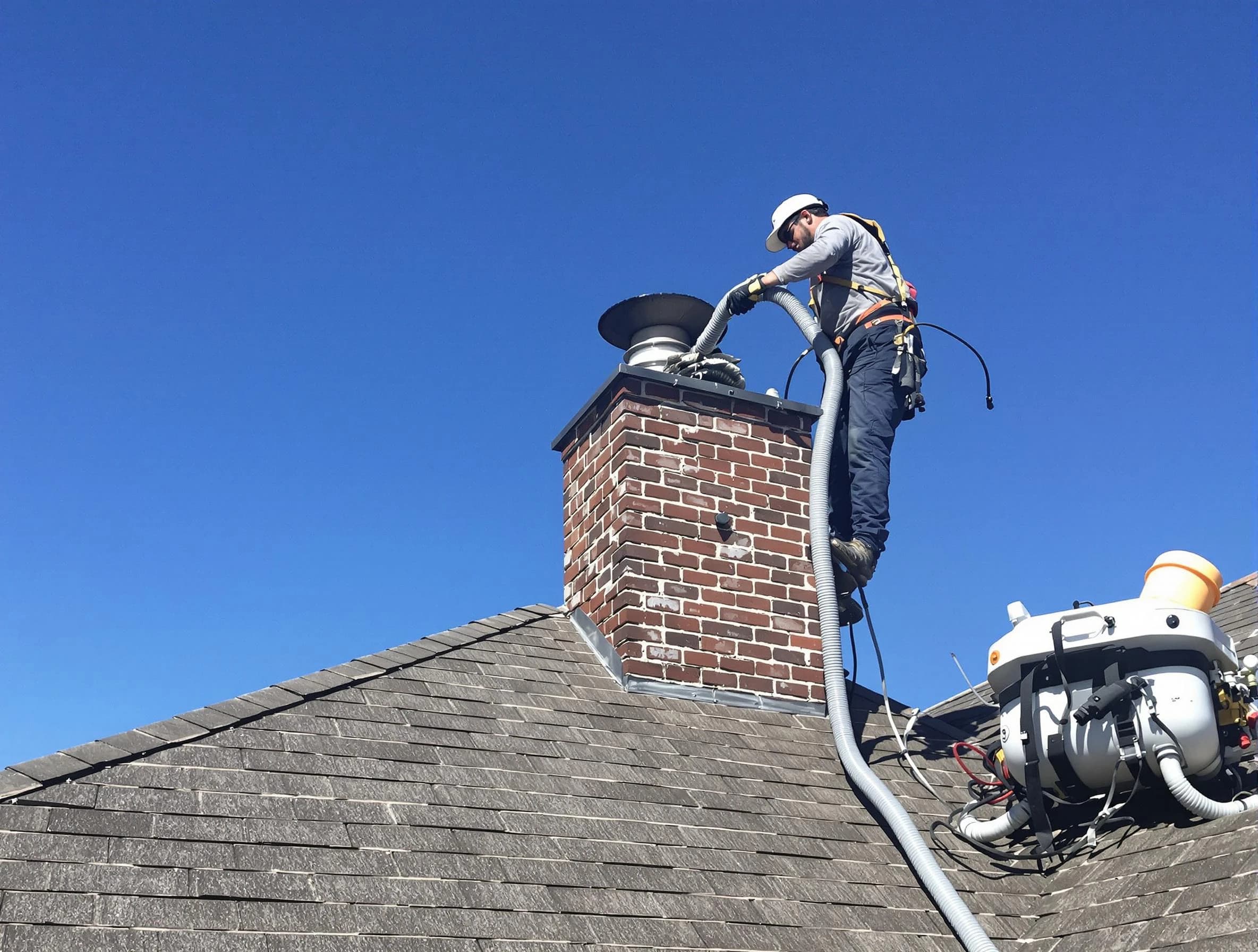 Dedicated Midlothian Chimney Sweep team member cleaning a chimney in Midlothian, VA