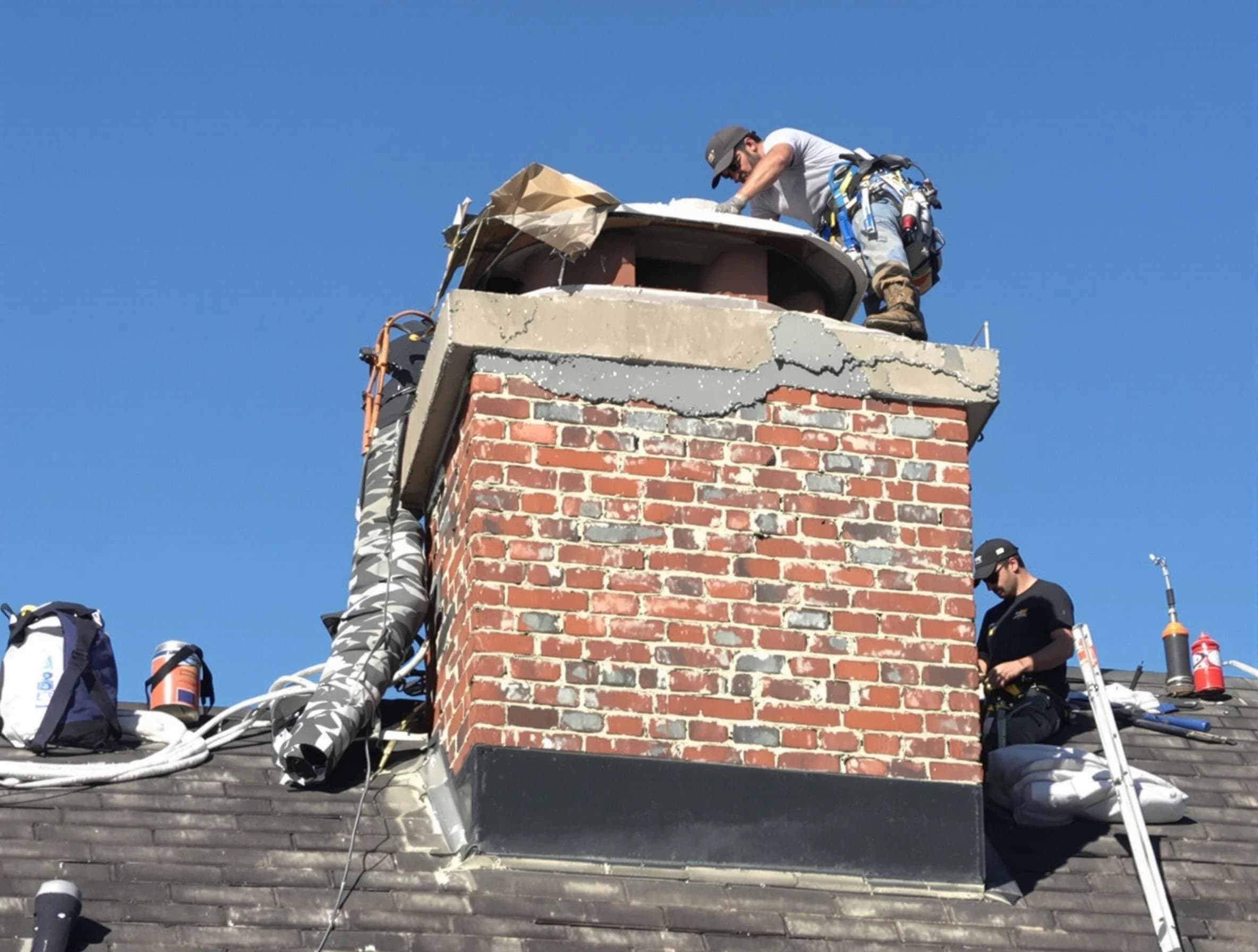 Midlothian Chimney Sweep installing a custom chimney crown in Midlothian, VA