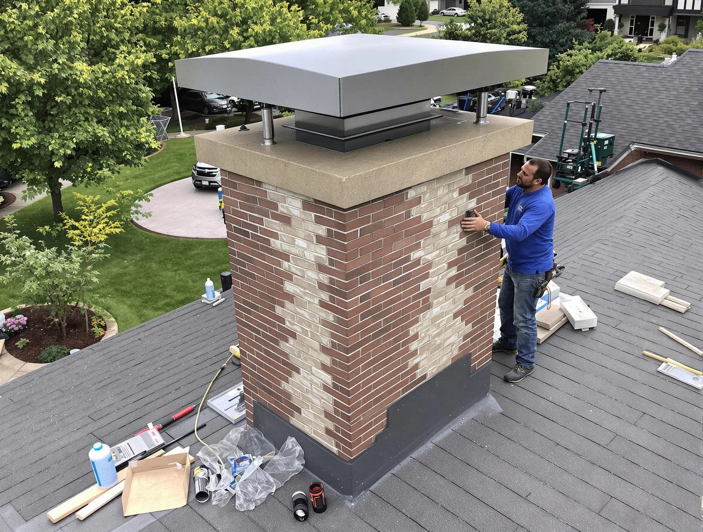 Midlothian Chimney Sweep team working on a custom chimney remodel in Midlothian, VA