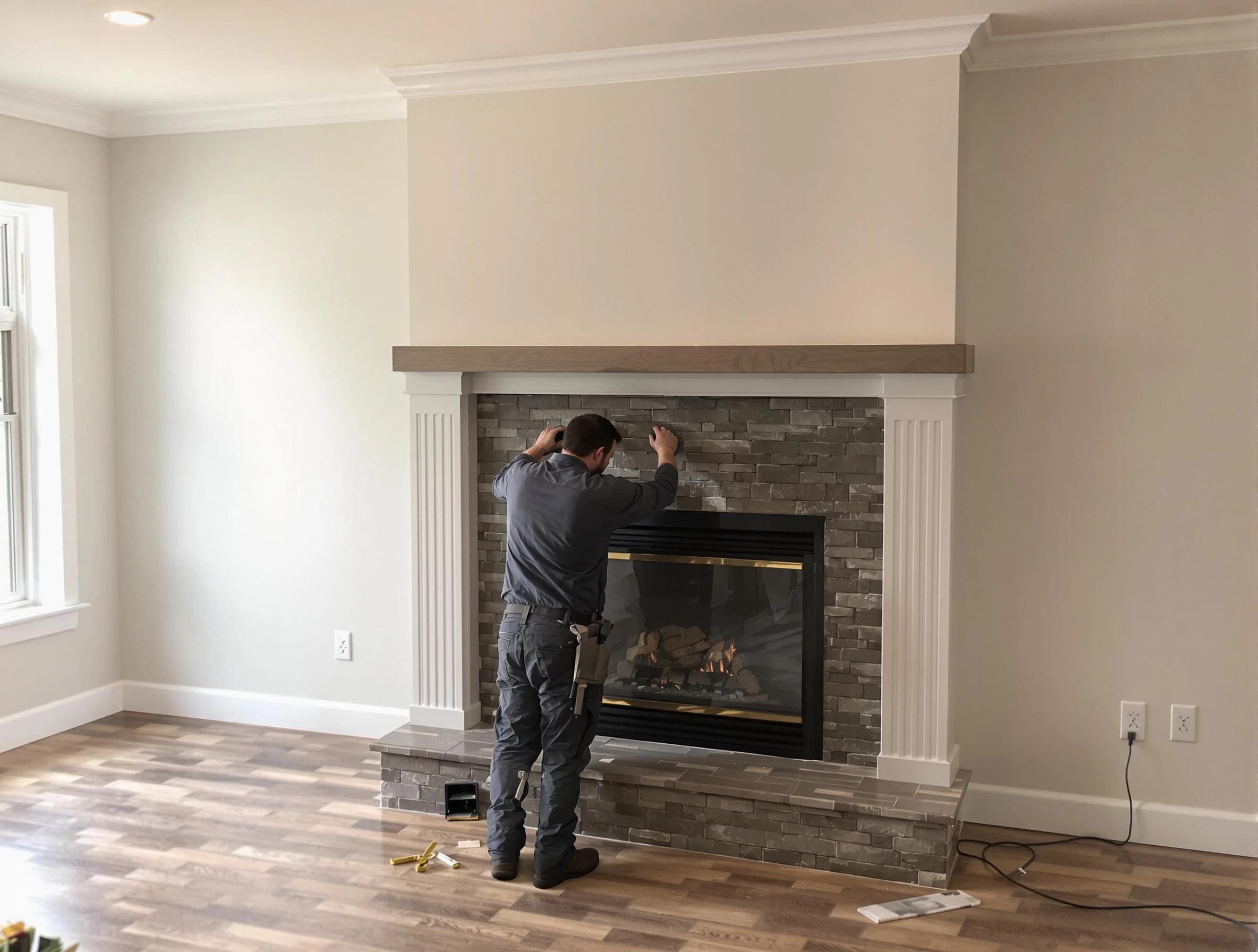 Midlothian Chimney Sweep finishing a custom fireplace install in Midlothian, VA